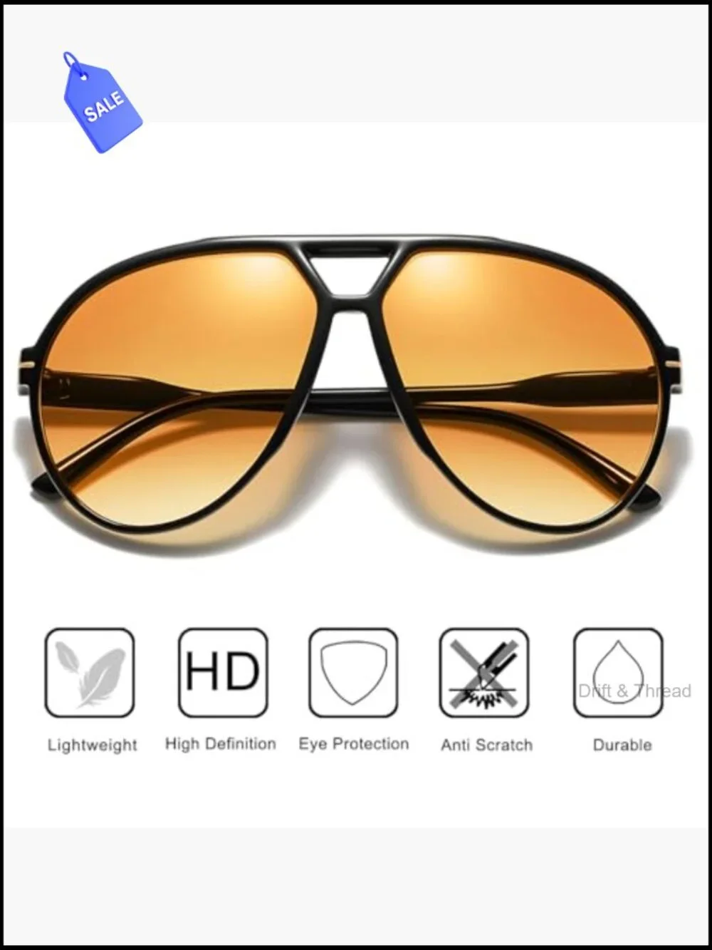 Oversized Square Sunglasses Unisex Retro Aviator UV400 Protection